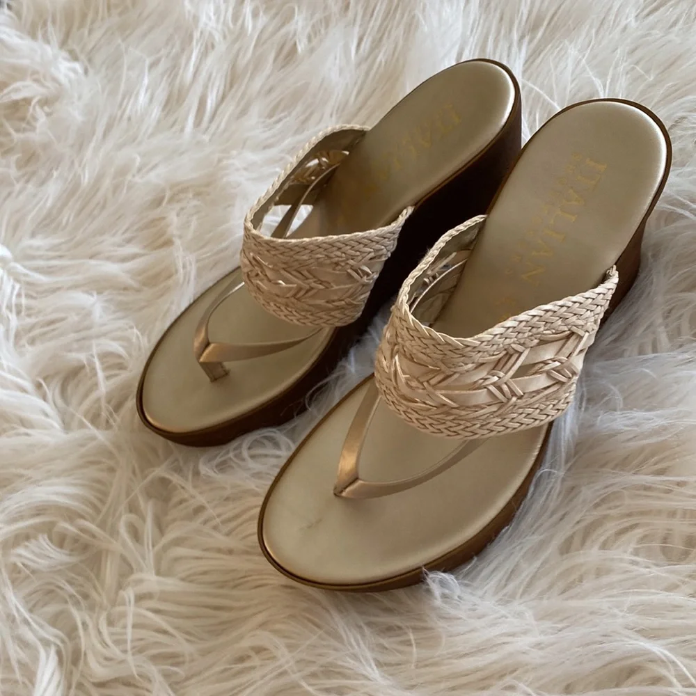 Italian Shoemakers Cream and Brown Wedges - Picture 16 of 16